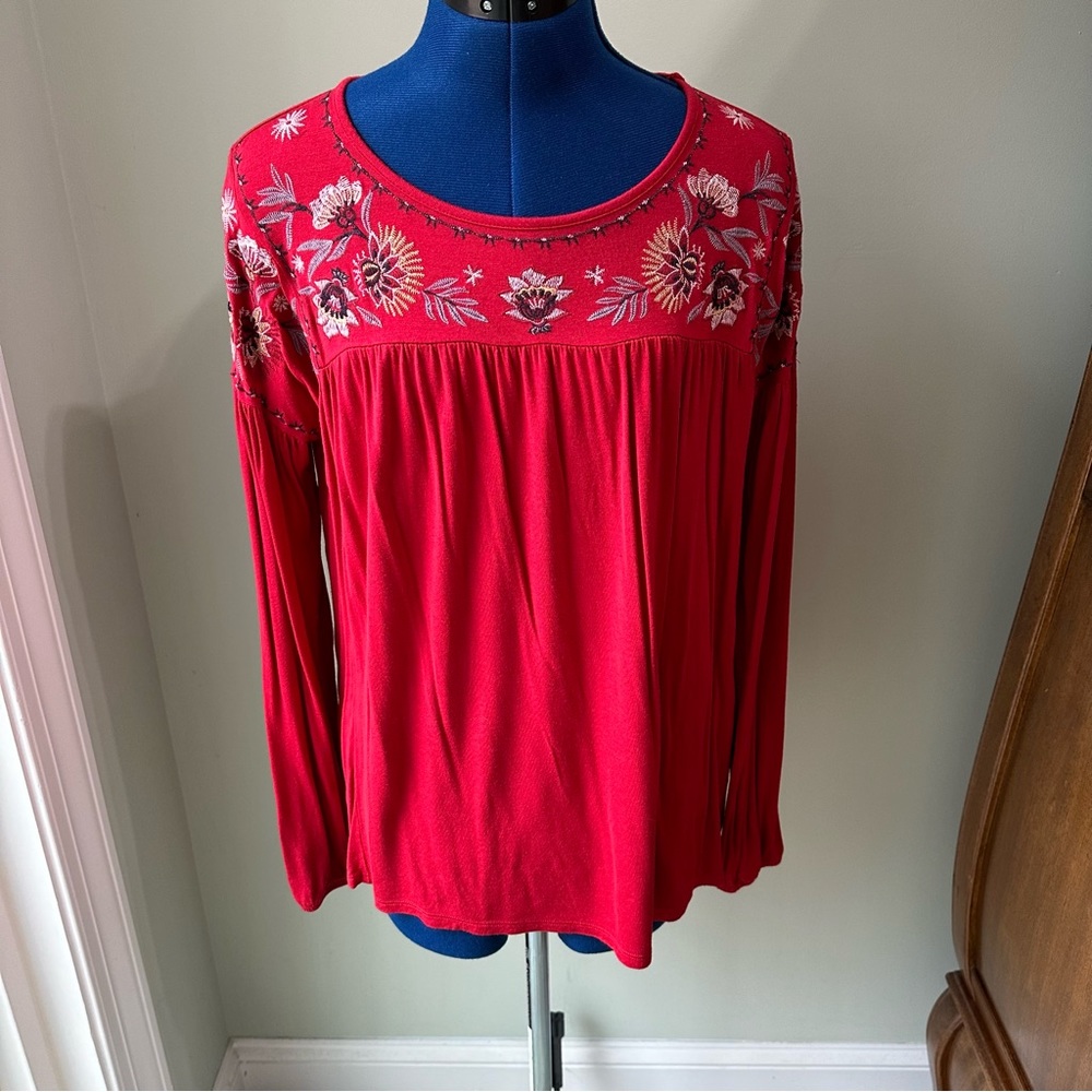 Knox Rose Red Top with embroidery